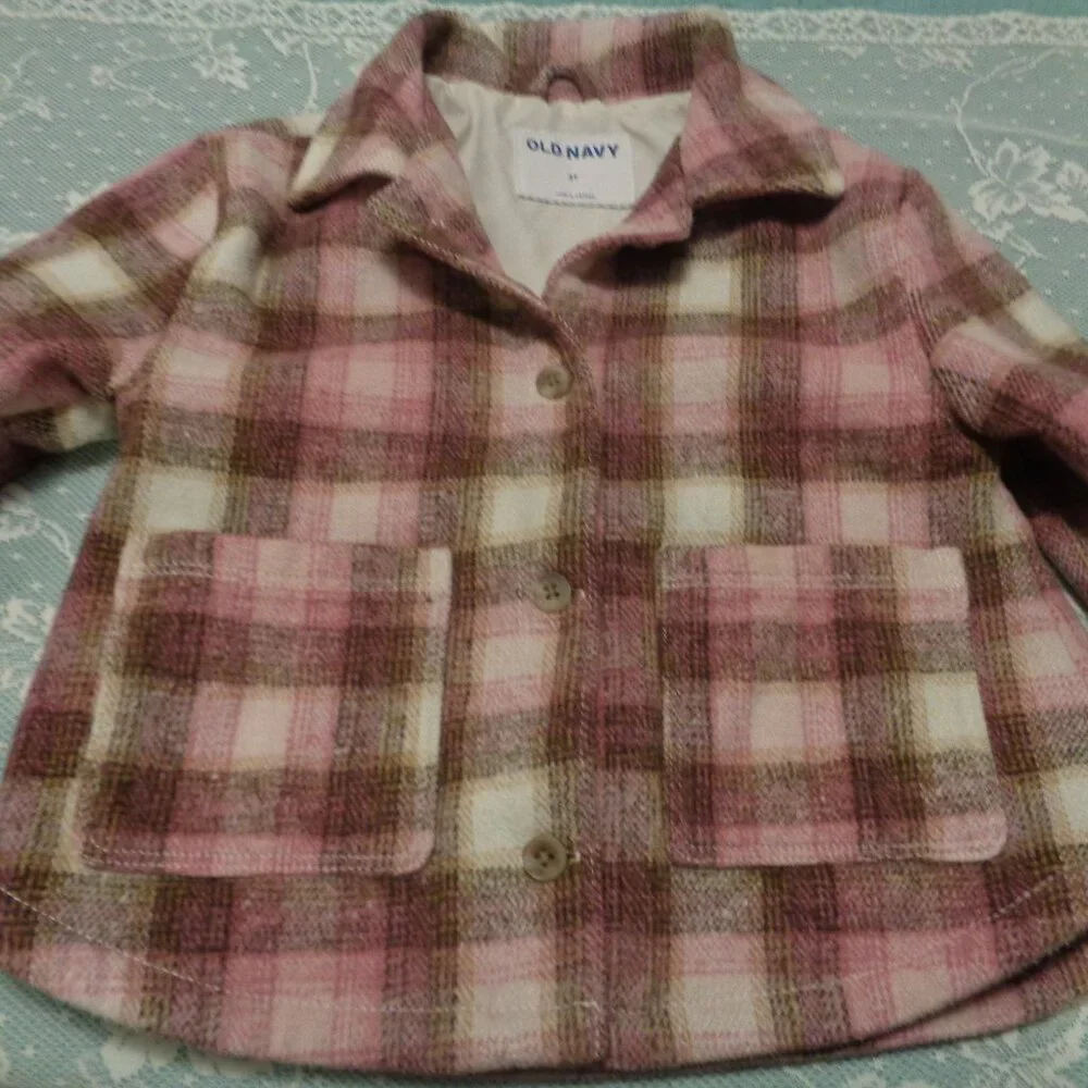 RETRO BABY GIRL PINK & CREAM PLAID COAT 3 T BY OLD NAVY
